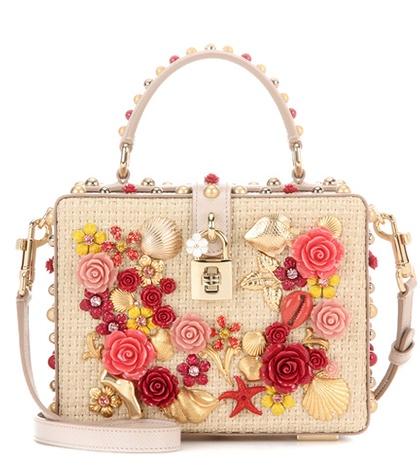 Dolce & Gabbana Dolce Box Embellished Raffia And Leather Handbag