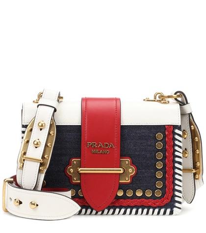 Prada Cahier Denim And Leather Shoulder Bag