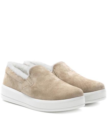 Prada Fur-lined Suede Sneakers