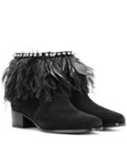 Miu Miu Feather-trimmed Suede Ankle Boots