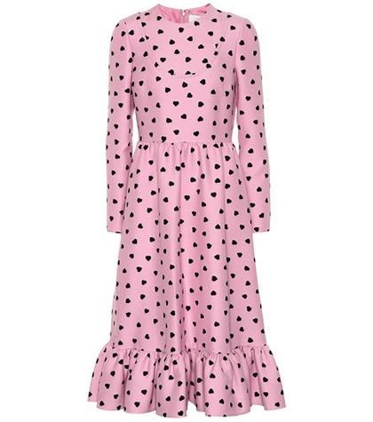 Valentino Heart Print Silk And Wool Dress