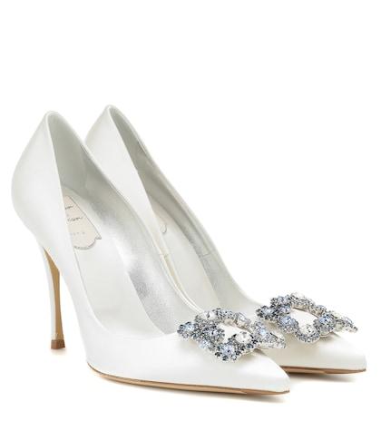 Roger Vivier Flower Strass Satin Pumps