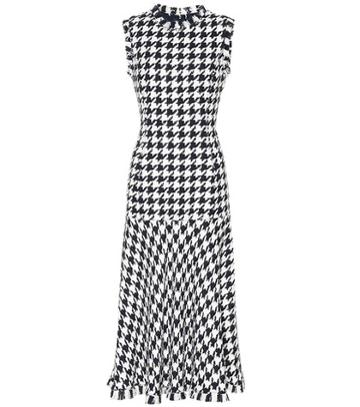 Valentino Wool-blend Houndstooth Midi Dress