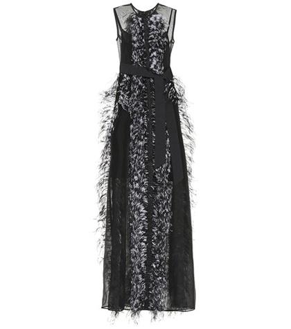 Huishan Zhang Feather-trimmed Silk Gown