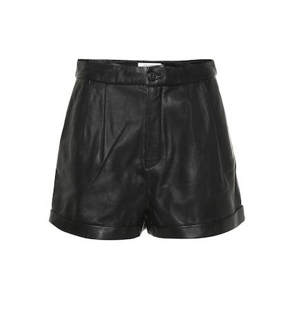 Frame High-rise Pleated Leather Shorts