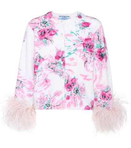 Ganni Exclusive To Mytheresa.com – Feather-trimmed Printed Mohair And Wool Cardigan