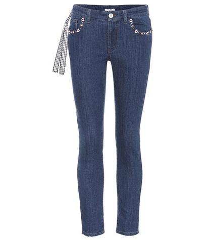 Miu Miu Embellished Cropped Skinny Jeans