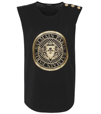 Balmain Glitter Logo Cotton Tank Top