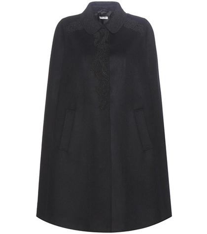 Miu Miu Virgin Wool Cape With Lace Appliqué