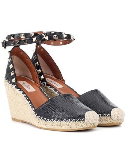 Rag & Bone Valentino Garavani Rockstud Double Leather Wedge Espadrilles