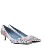 Prada Printed Leather Kitten-heel Pumps