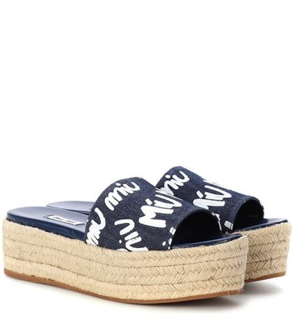 Miu Miu Denim Platform Espadrille Sandals