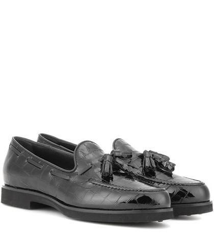 Tod's Embossed Patent Leather Loafers