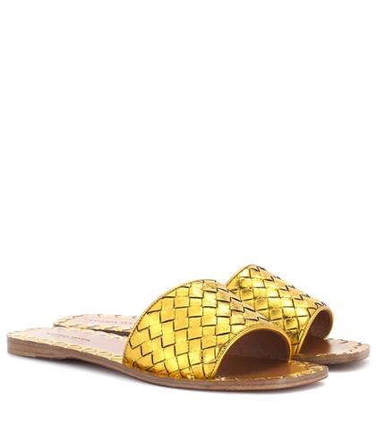 Bottega Veneta Metallic Leather Slides