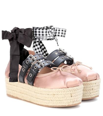 Saint Laurent Satin And Leather Platform Ballerinas