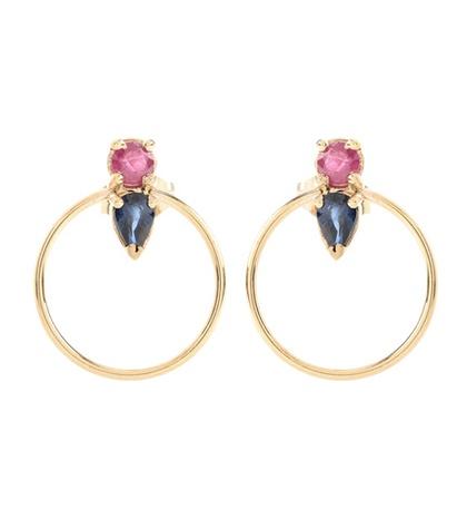 Loren Stewart Ruby And Teardrop Sapphire 14kt Yellow Gold Earrings