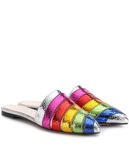 Charlotte Olympia Striped Leather Mules