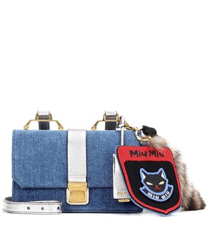 Miu Miu Fur-embellished Denim Shoulder Bag