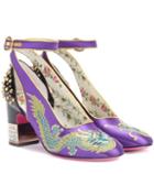 Gucci Embroidered Satin And Leather Pumps