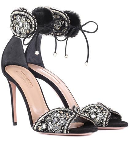Aquazzura Jaipur 105 Embellished Suede Sandals