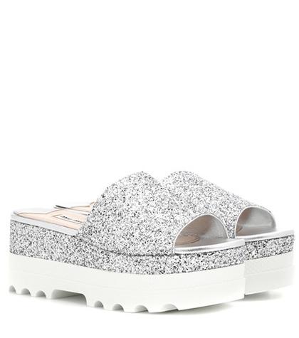 Miu Miu Platform Glitter Slides