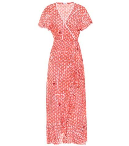 Poupette St Barth Ruffled Diamond-print Wrap Dress