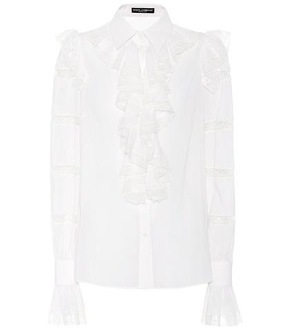Dolce & Gabbana Lace Trim Ruffled Silk-blend Blouse