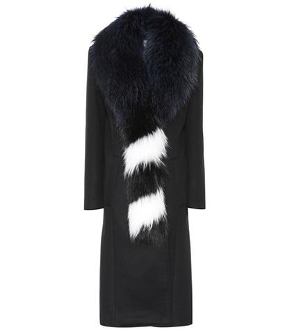 Off-white Fur-trimmed Wool-blend Coat