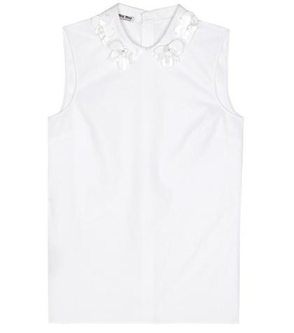 Miu Miu Exclusive To Mytheresa.com – Sleeveless Embellished Cotton Top