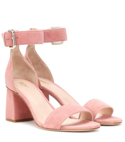 Red (v) Red (v) Suede Block Heel Pumps
