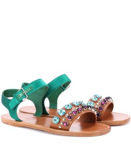 Prada Embellished Leather Sandals