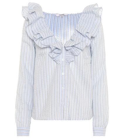 Ganni Charron Striped Seersucker Top