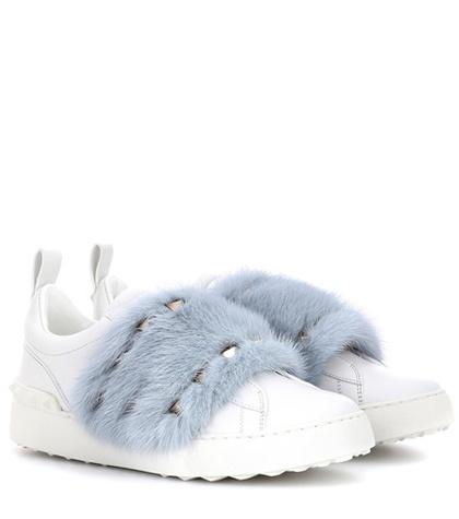 Valentino Valentino Garavani Open Mink Fur-trimmed Leather Sneakers