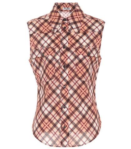 Miu Miu Plaid Sleeveless Cotton Shirt