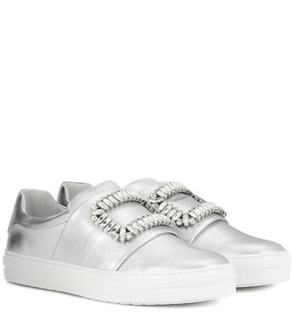 Roger Vivier Sneaky Viv Embellished Metallic Leather Sneakers
