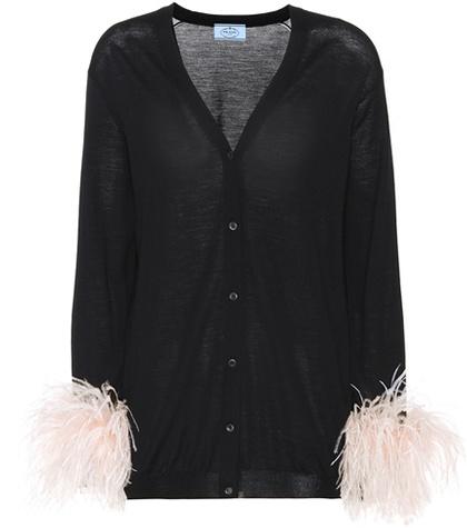 Prada Exclusive To Mytheresa.com – Feather-trimmed Wool Cardigan