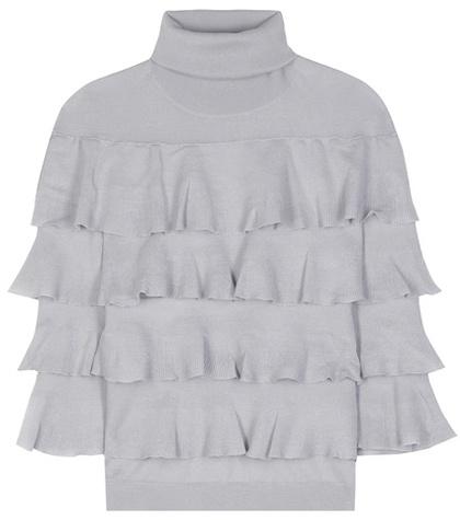 Valentino Ruffled Turtleneck Virgin Wool Sweater