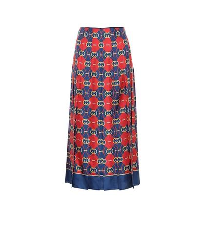 Gucci Printed Pleated Silk Midi Skirt