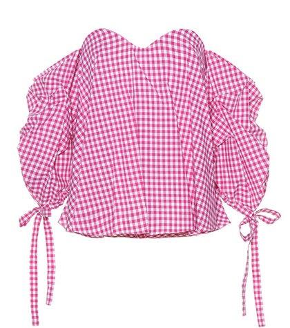 Caroline Constas Gabriella Gingham Cotton Top