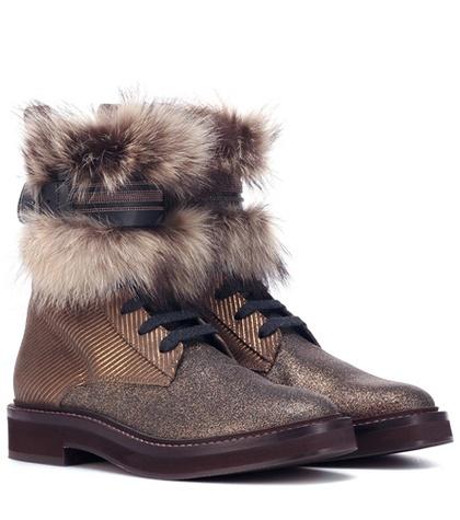 Brunello Cucinelli Fur-trimmed Ankle Boots