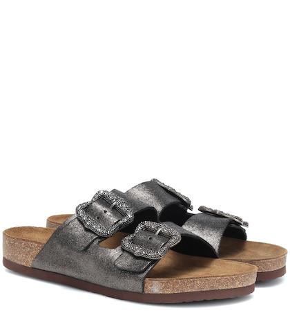 Marc Jacobs Embellished Metallic Leather Slides