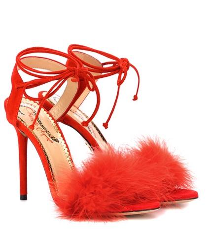 Charlotte Olympia Salsa 110 Feather-trimmed Sandals