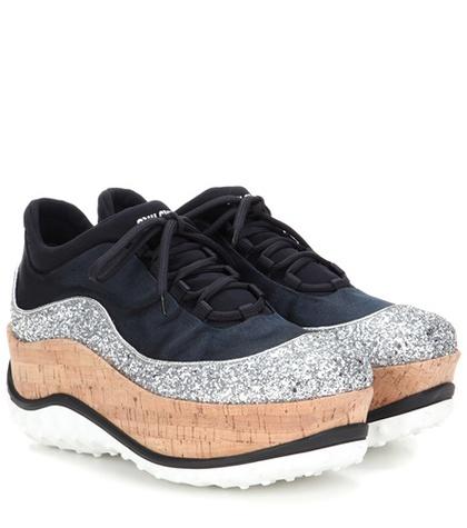 Miu Miu Glitter Platform Sneakers