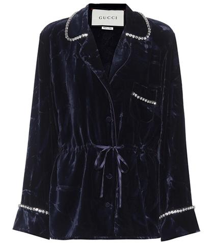 Fendi Embellished Velvet Pyjama Shirt