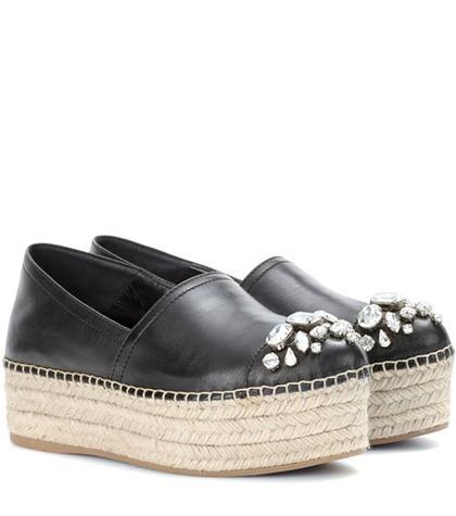 Miu Miu Embellished Leather Platform Espadrilles