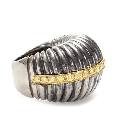 Ileana Makri Oxidized Sterling Silver Ring With Yellow Diamonds Set On 18kt Yellow Gold