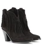 Saint Laurent New Western Fringed Suede Leather Ankle Boots