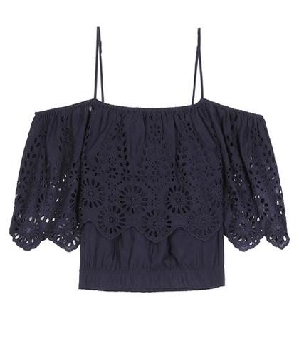 Ganni Yoko Lace-trimmed Off-the-shoulder Blouse