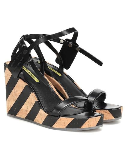 Off-white Zip Tie Leather Wedge Sandals