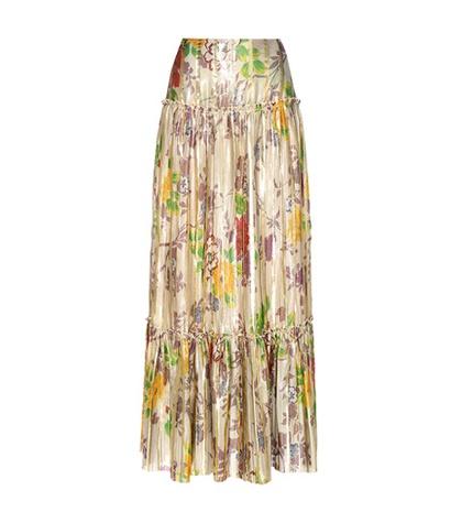 Etro Pleated Metallic Silk Skirt